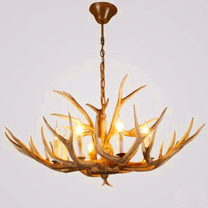 Wood Finish Antler Chandelier Lighting Rustic Resin Lamp - Rebooters