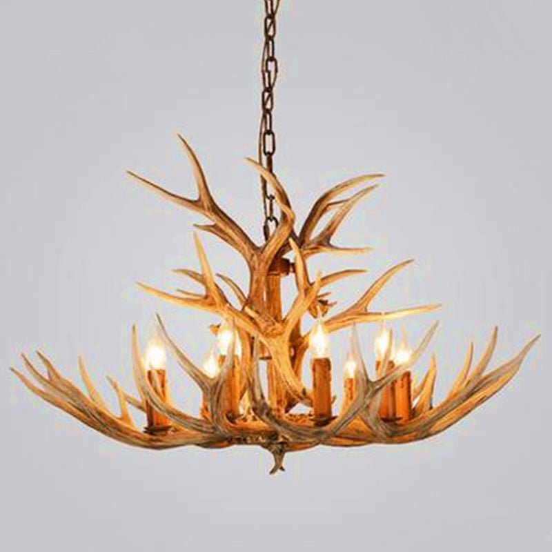 Wood Finish Antler Chandelier Lighting Rustic Resin Lamp - Rebooters