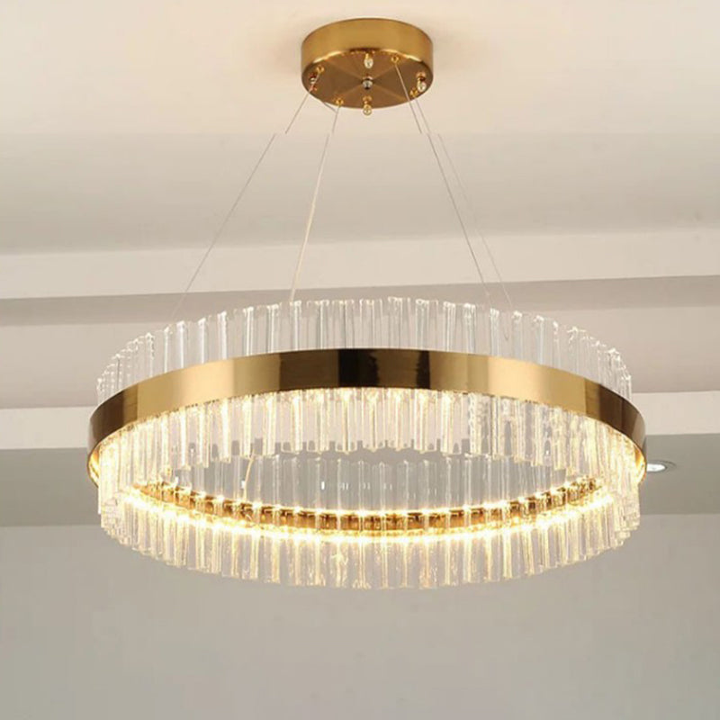 LED Round Chandelier Pendant Minimalistic Crystal Gold Finish - Rebooters