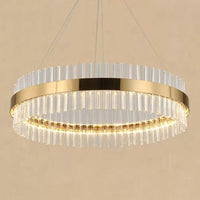 LED Round Chandelier Pendant Minimalistic Crystal Gold Finish - Rebooters