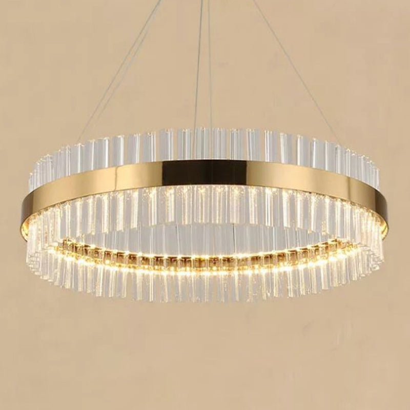 LED Round Chandelier Pendant Minimalistic Crystal Gold Finish - Rebooters