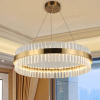 LED Round Chandelier Pendant Minimalistic Crystal Gold Finish - Rebooters