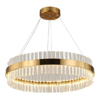 LED Round Chandelier Pendant Minimalistic Crystal Gold Finish - Rebooters
