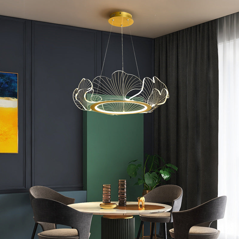 Acrylic Leaf LED Chandelier Light Simplicity Gold Finish - Rebooters