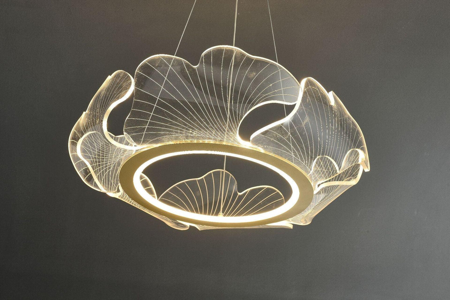 Acrylic Leaf LED Chandelier Light Simplicity Gold Finish - Rebooters