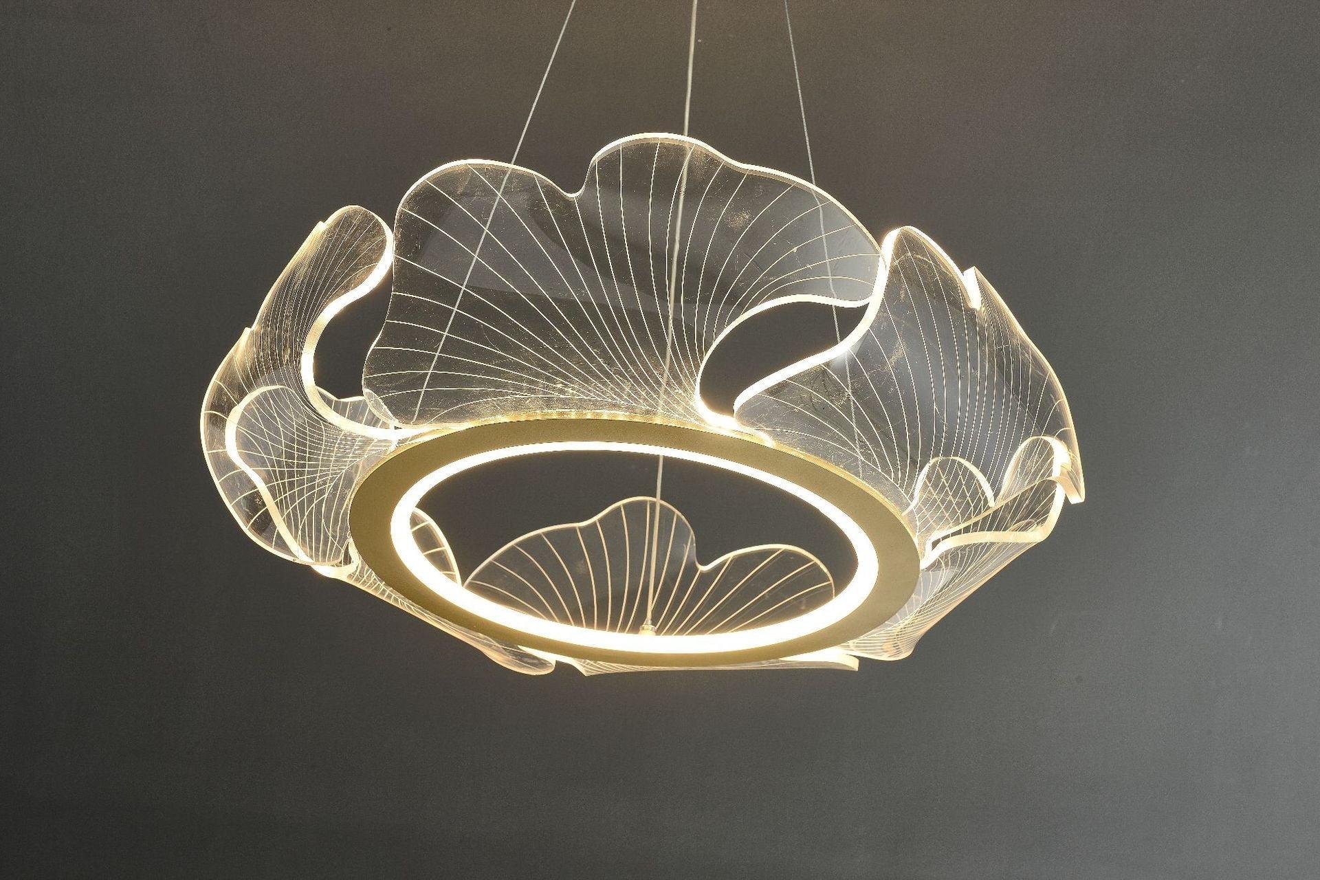 Acrylic Leaf LED Chandelier Light Simplicity Gold Finish - Rebooters