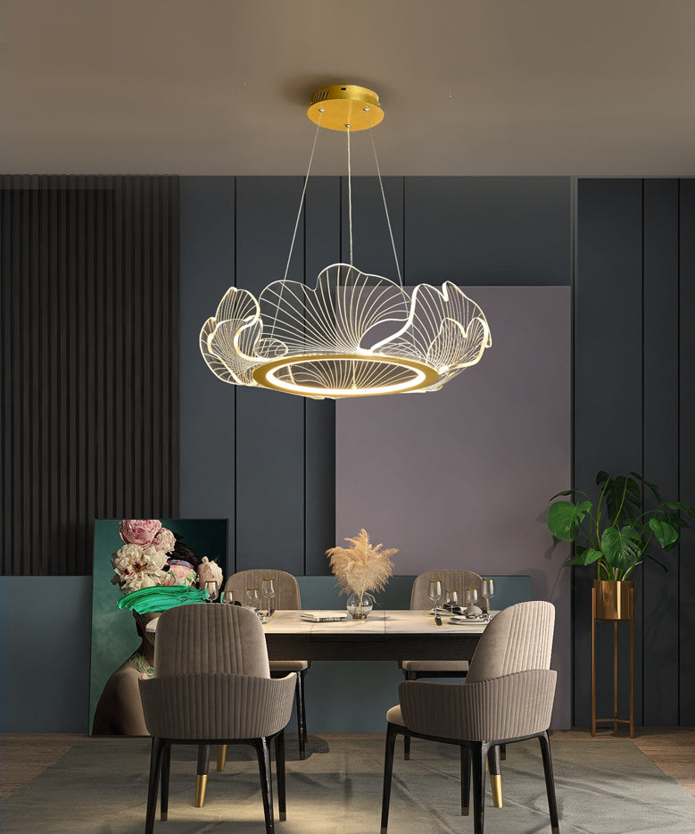 Acrylic Leaf LED Chandelier Light Simplicity Gold Finish - Rebooters