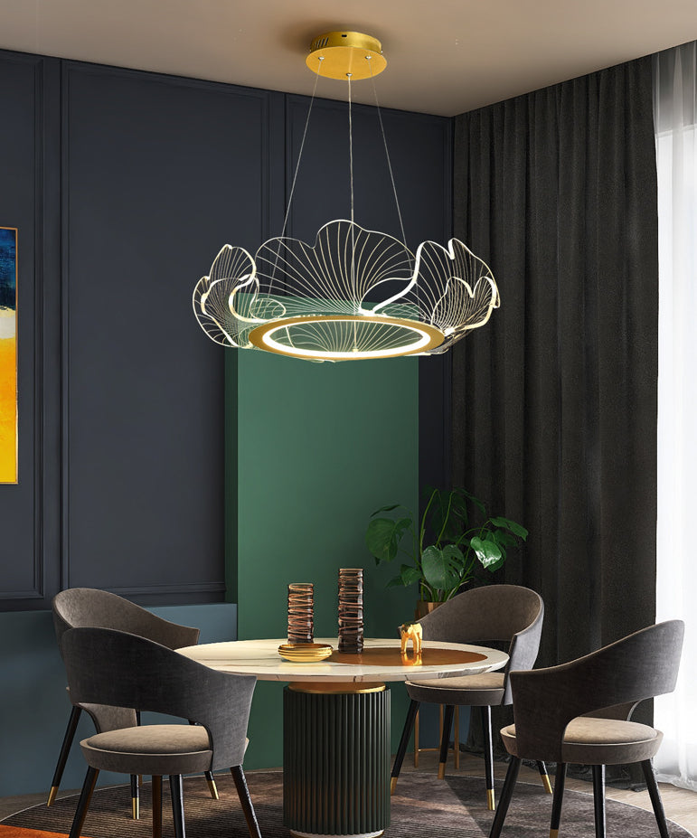 Acrylic Leaf LED Chandelier Light Simplicity Gold Finish - Rebooters