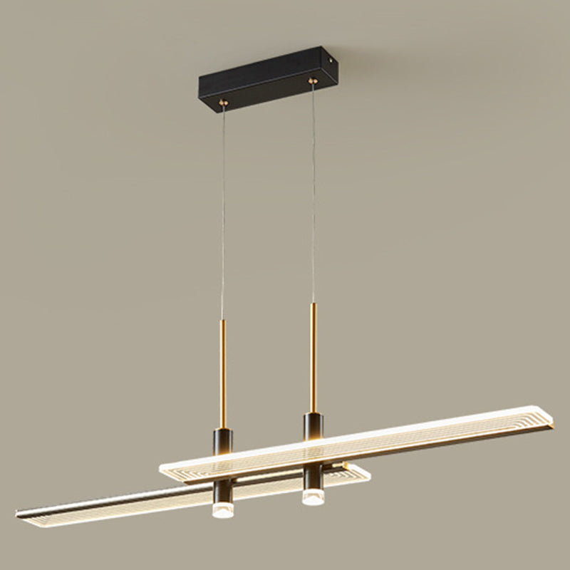 Rectangular Panel Hanging Light Fixture Modern Acrylic Black LED Chandelier - Rebooters