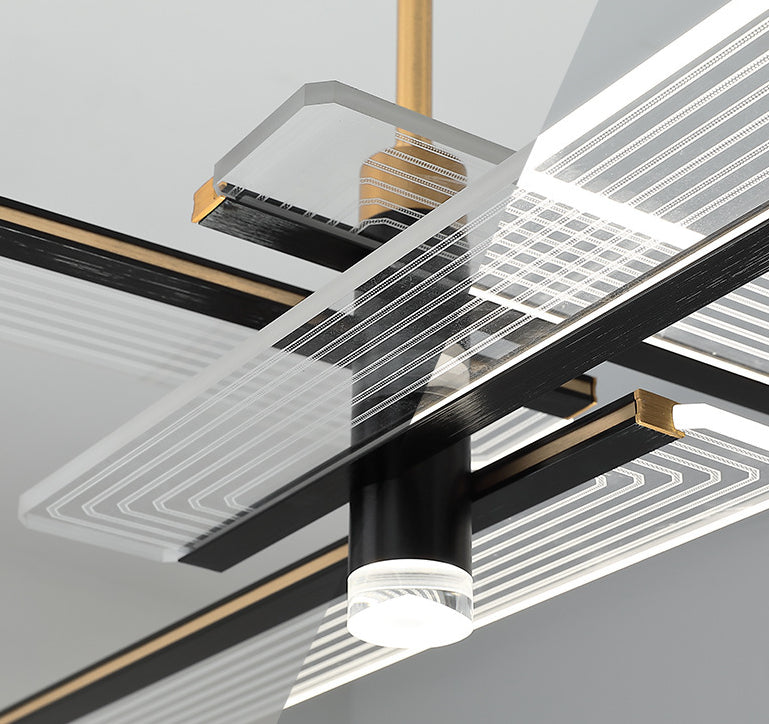 Rectangular Panel Hanging Light Fixture Modern Acrylic Black LED Chandelier - Rebooters