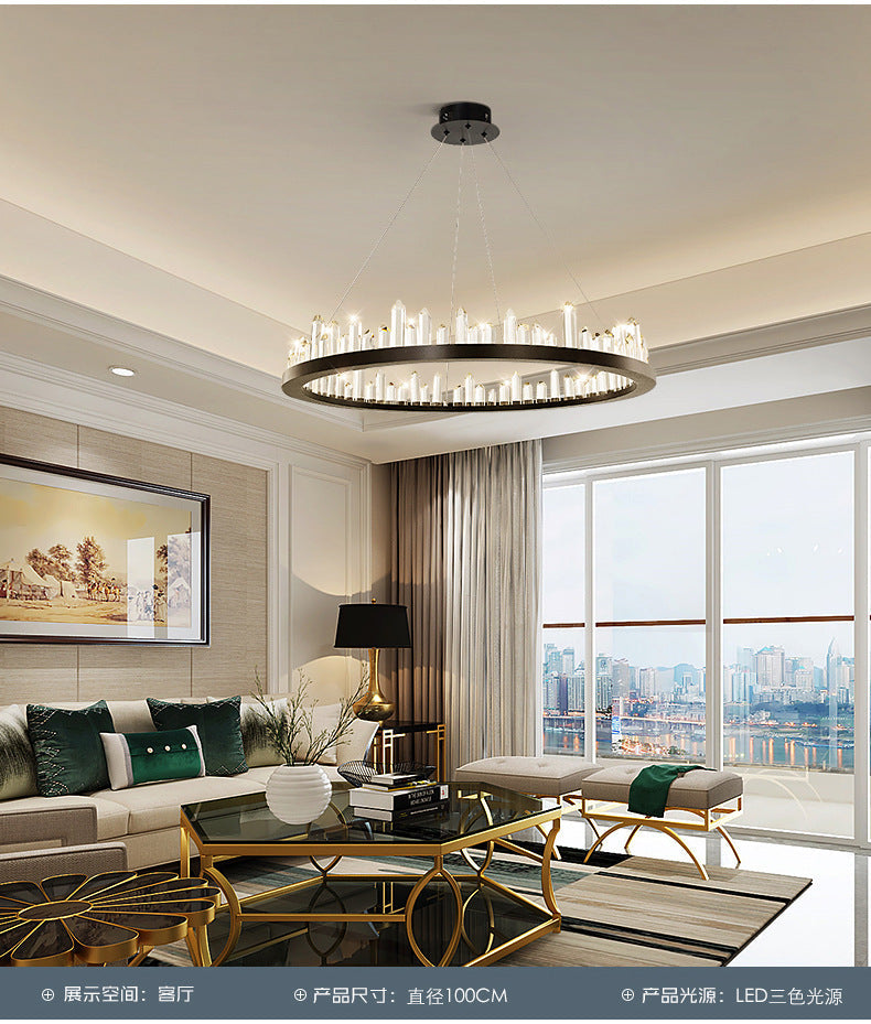 Minimalist Ring-Shape LED Chandelier Crystal Stick Light - Rebooters