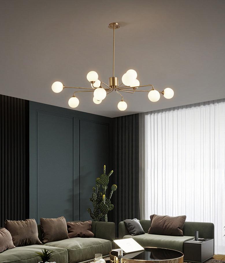 Modos Chandelier Lighting Fixture Simplicity White Glass Brass Finish Ceiling Light - Rebooters