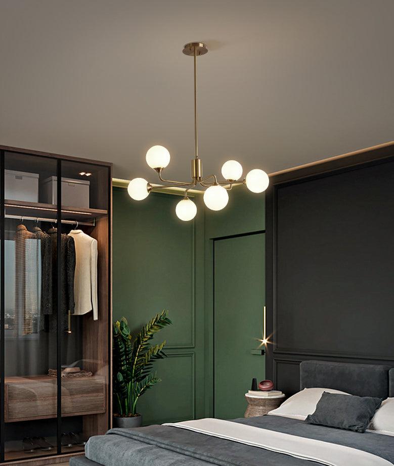 Modos Chandelier Lighting Fixture Simplicity White Glass Brass Finish Ceiling Light - Rebooters