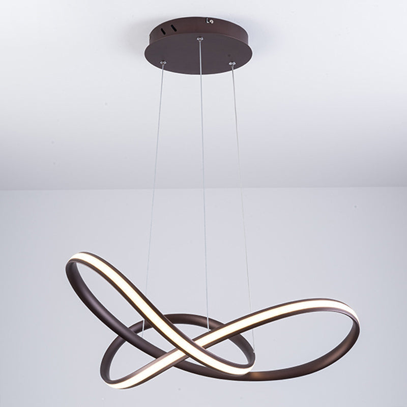 Twisted Strip LED Pendant Lamp Simplicity Metal Bedroom Chandelier in Coffee - Rebooters