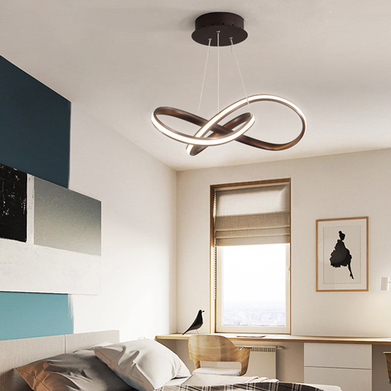 Twisted Strip LED Pendant Lamp Simplicity Metal Bedroom Chandelier in Coffee - Rebooters