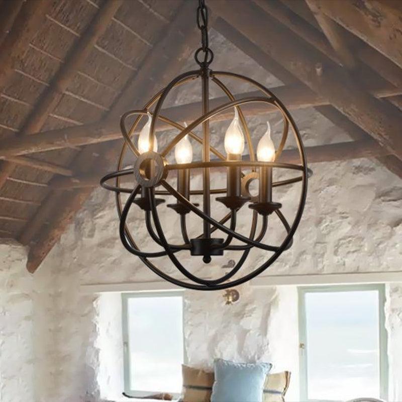 4 Lights Metal Caged Pendant Industrial Interlinked Rings Chandelier - Rebooters