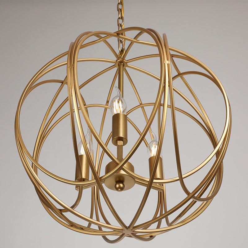 Antique Style Globe Chandelier Metal Suspension Light Fixture in Gold for Hallway - Rebooters