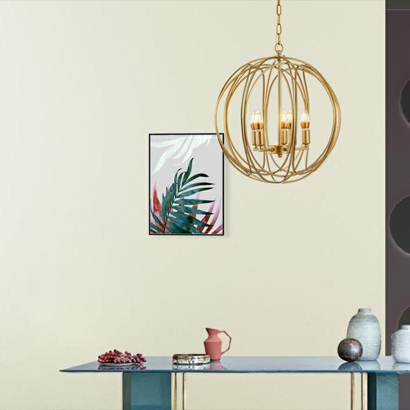 Antique Style Globe Chandelier Metal Suspension Light Fixture in Gold for Hallway - Rebooters