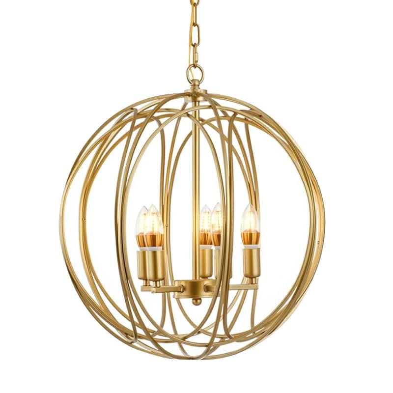 Antique Style Globe Chandelier Metal Suspension Light Fixture in Gold for Hallway - Rebooters