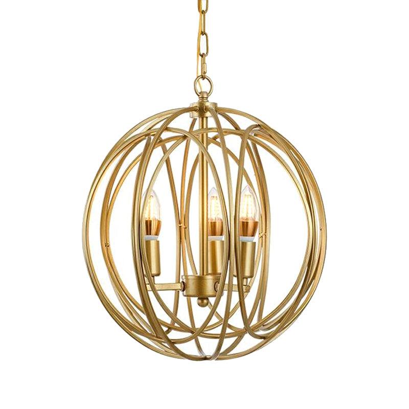Antique Style Globe Chandelier Metal Suspension Light Fixture in Gold for Hallway - Rebooters