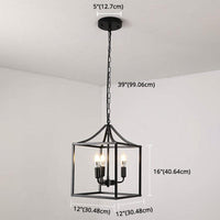 Black 3 Lights Pendant Lighting Retro Square Cage Chandelier - Rebooters