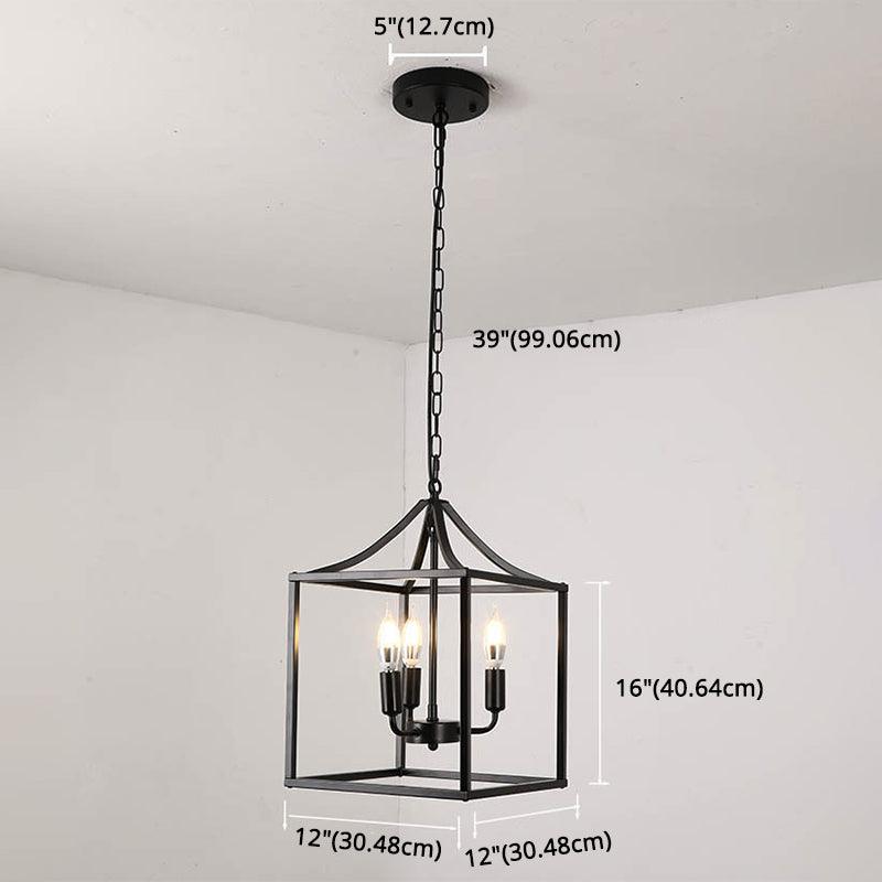 Black 3 Lights Pendant Lighting Retro Square Cage Chandelier - Rebooters