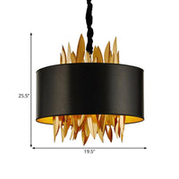 4 Lights Fabric Chandelier Lamp Country Black Round Dining Room - Rebooters