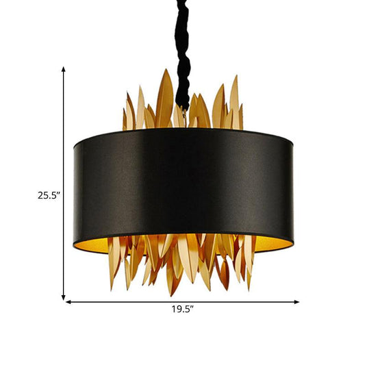 4 Lights Fabric Chandelier Lamp Country Black Round Dining Room - Rebooters
