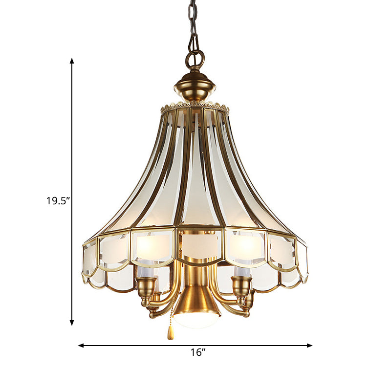 Frosted Glass Bell Chandelier Lamp Traditional 5-Light Brass - Rebooters