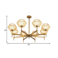 31.5"/39" Wide Gold Cage Chandelier Pendant Ceiling Light Fixture - Rebooters