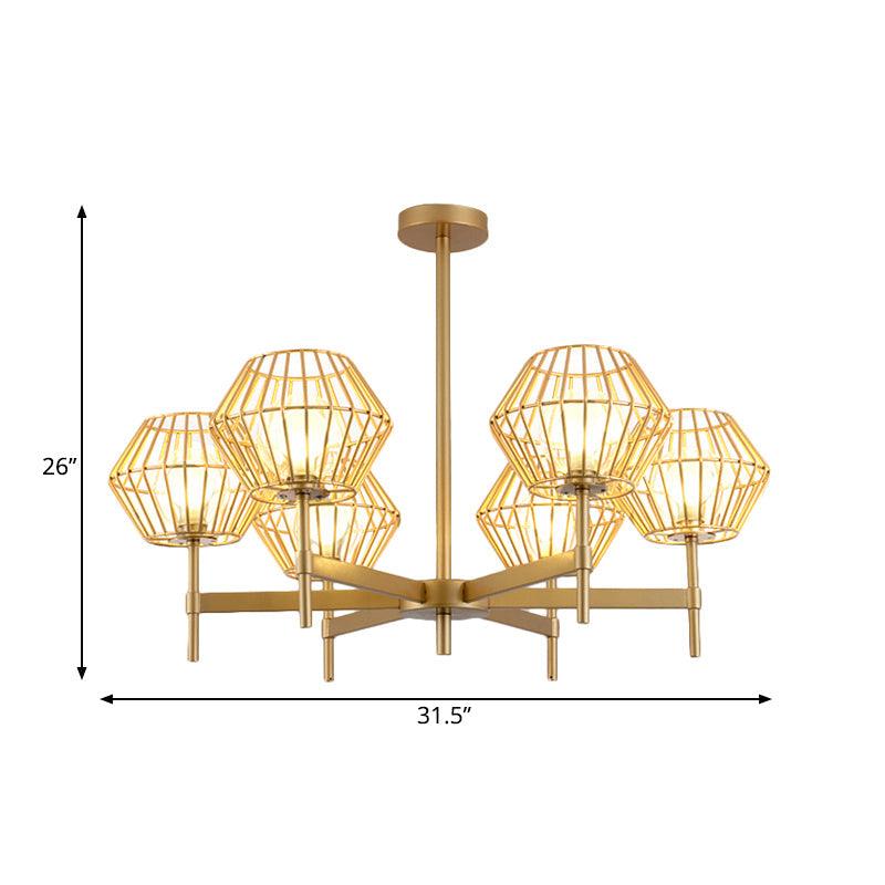 31.5"/39" Wide Gold Cage Chandelier Pendant Ceiling Light Fixture - Rebooters