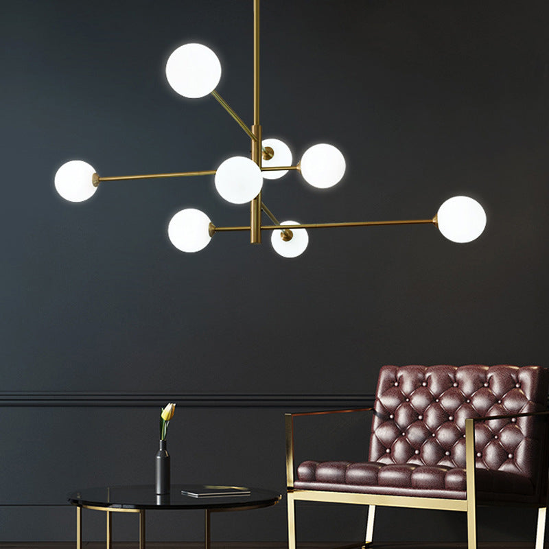 Post-Modern Metal Hanging Chandelier Light Glass Shade in Gold for Living Room - Rebooters