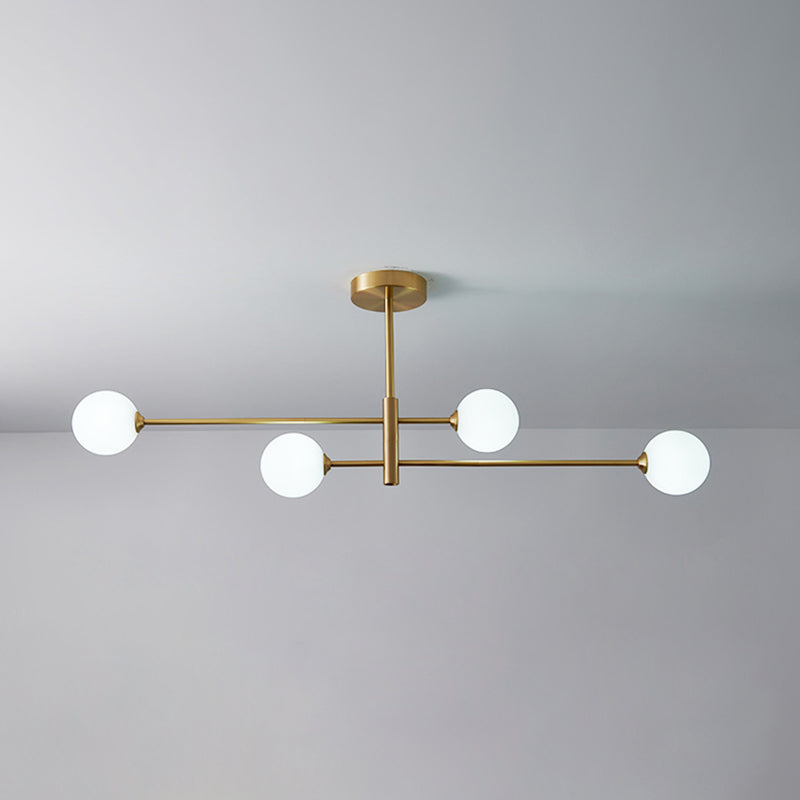 Post-Modern Metal Hanging Chandelier Light Glass Shade in Gold for Living Room - Rebooters