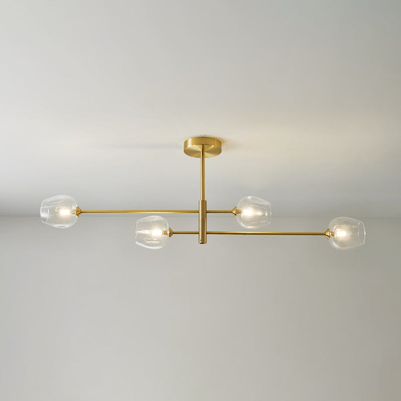 Post-Modern Metal Hanging Chandelier Light Glass Shade in Gold for Living Room - Rebooters