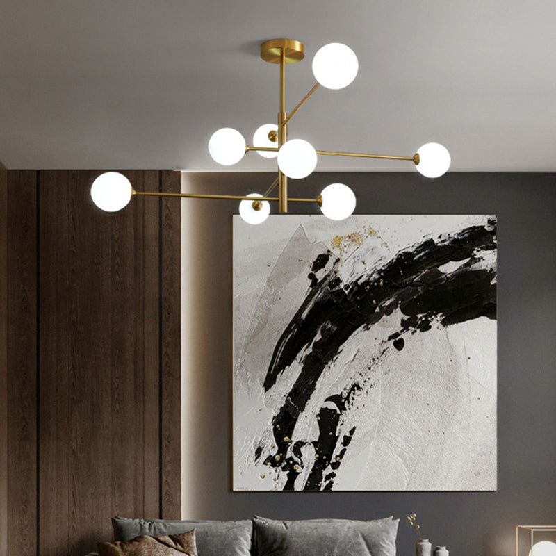 Post-Modern Metal Hanging Chandelier Light Glass Shade in Gold for Living Room - Rebooters