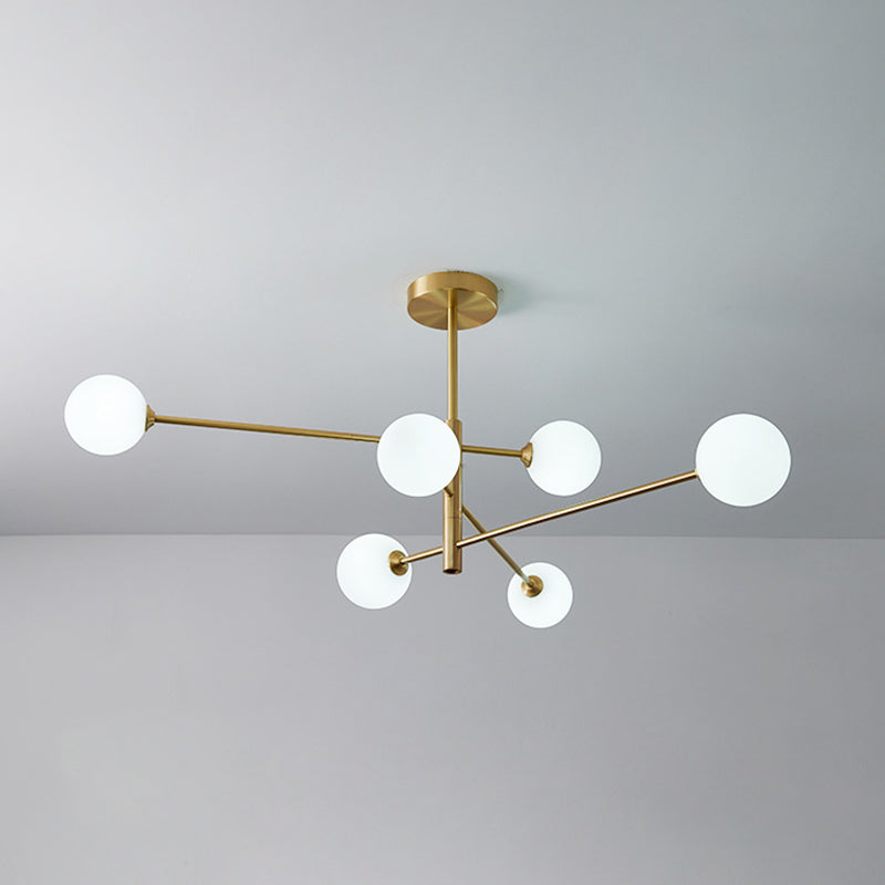 Post-Modern Metal Hanging Chandelier Light Glass Shade in Gold for Living Room - Rebooters