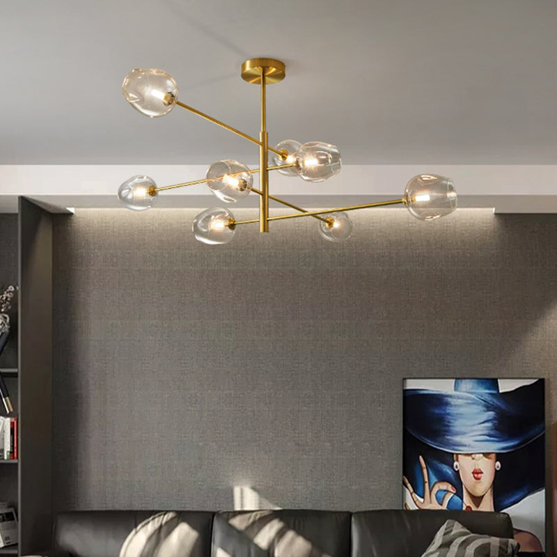 Post-Modern Metal Hanging Chandelier Light Glass Shade in Gold for Living Room - Rebooters