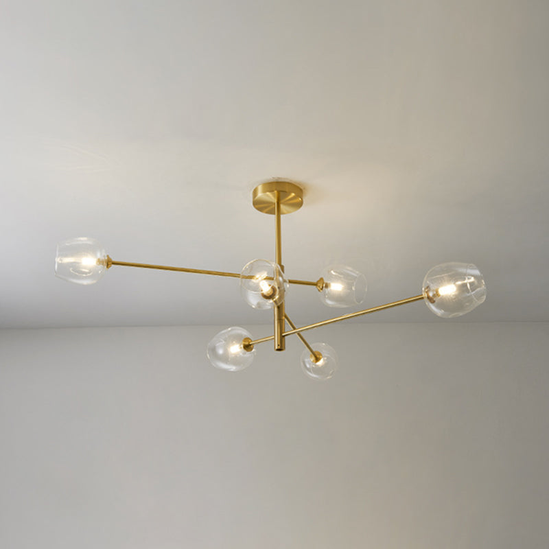 Post-Modern Metal Hanging Chandelier Light Glass Shade in Gold for Living Room - Rebooters