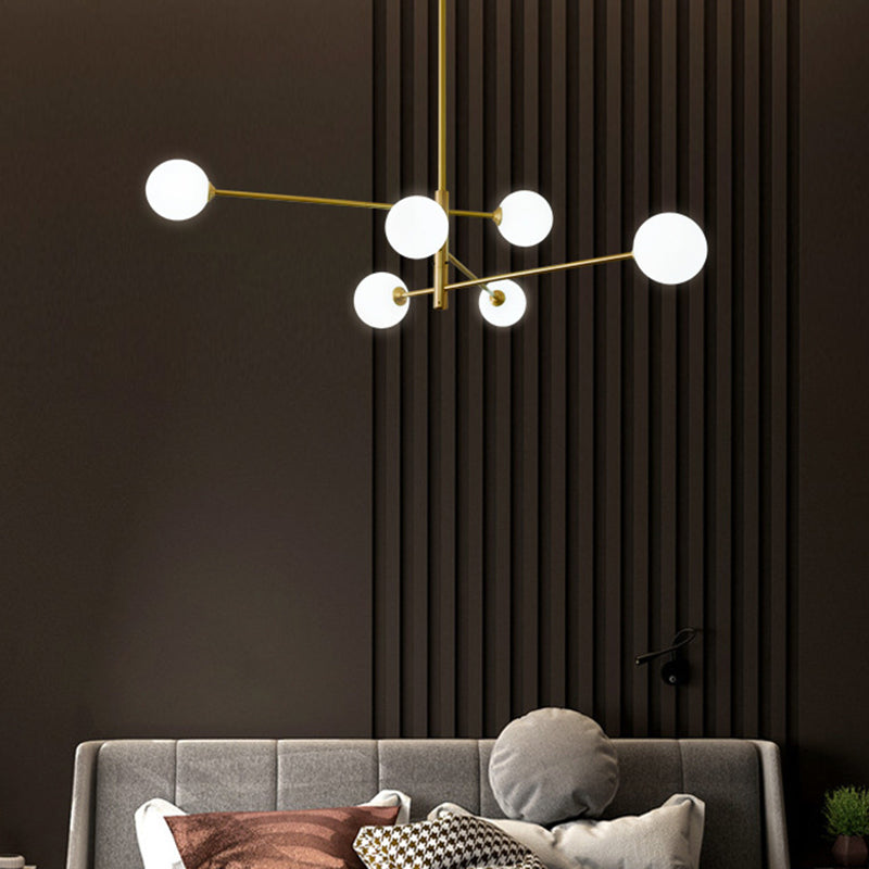 Post-Modern Metal Hanging Chandelier Light Glass Shade in Gold for Living Room - Rebooters