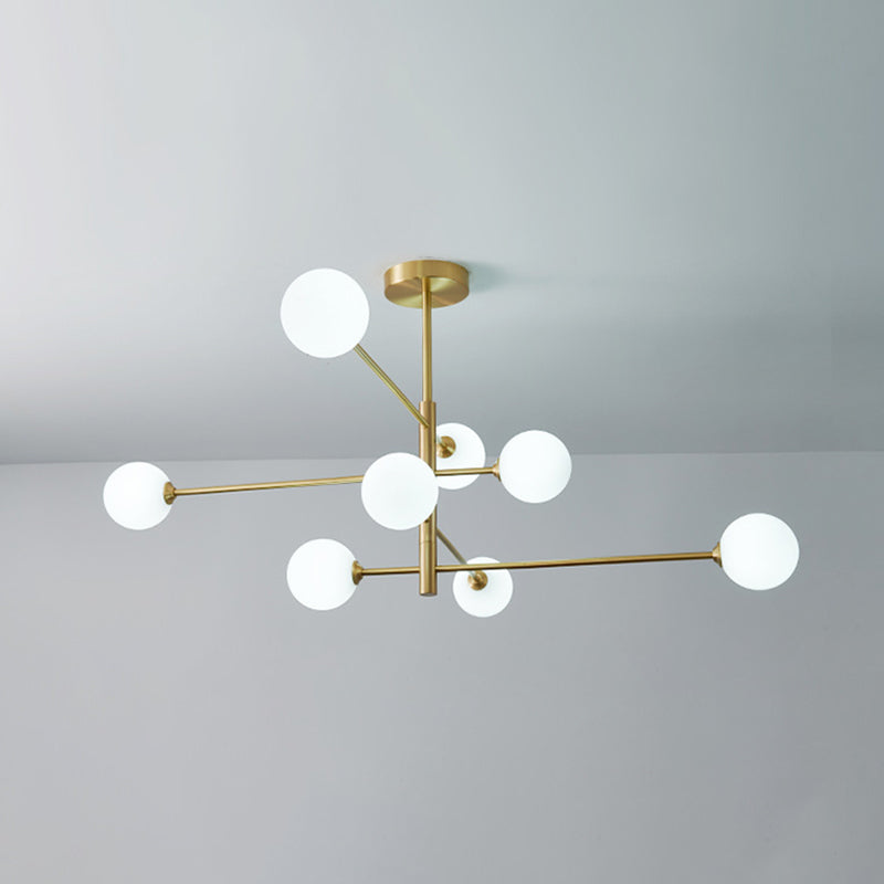 Post-Modern Metal Hanging Chandelier Light Glass Shade in Gold for Living Room - Rebooters