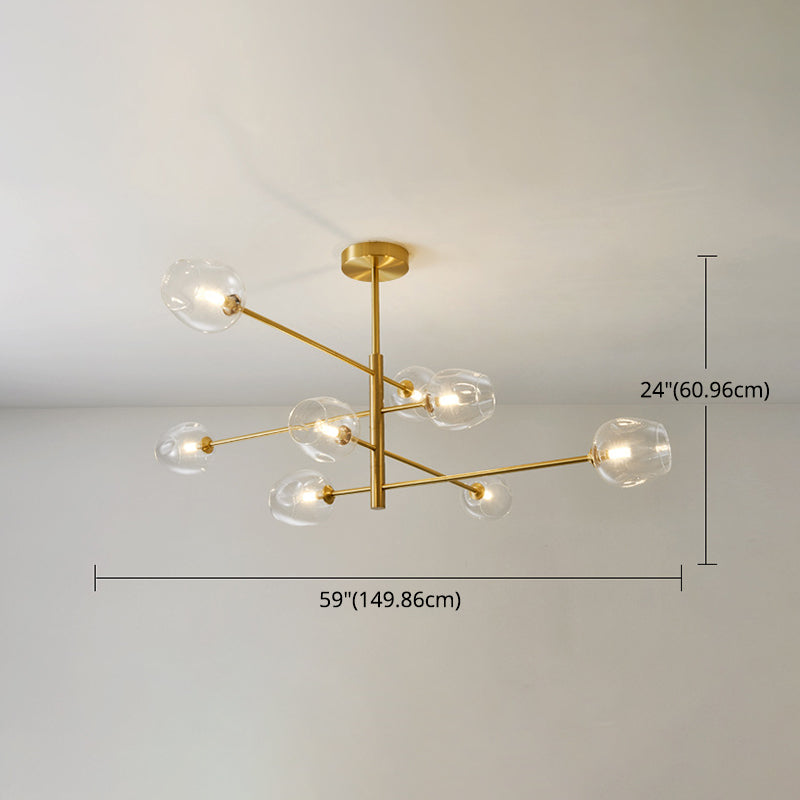 Post-Modern Metal Hanging Chandelier Light Glass Shade in Gold for Living Room - Rebooters