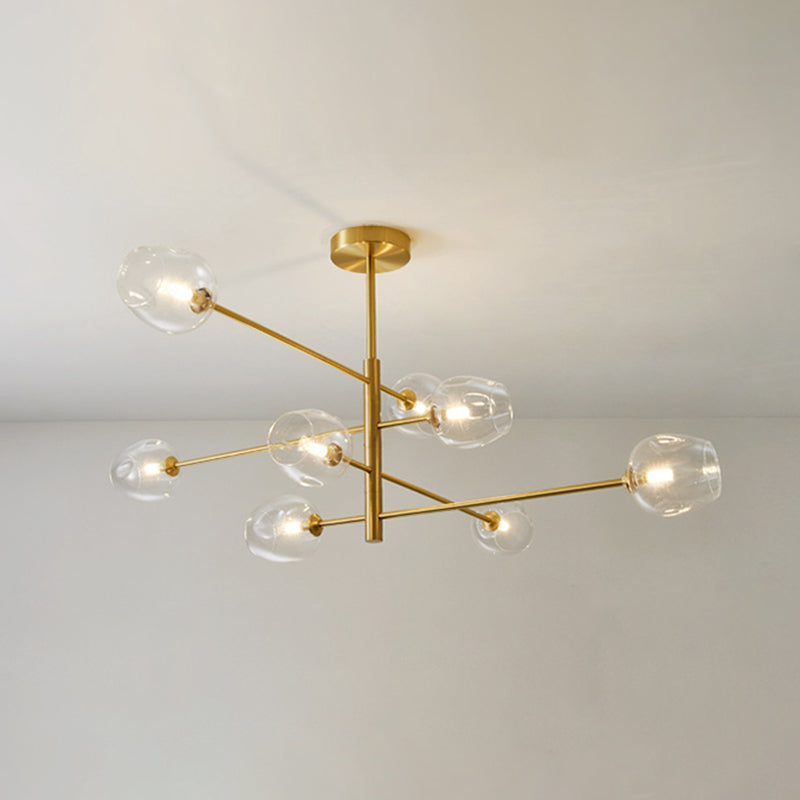 Post-Modern Metal Hanging Chandelier Light Glass Shade in Gold for Living Room - Rebooters