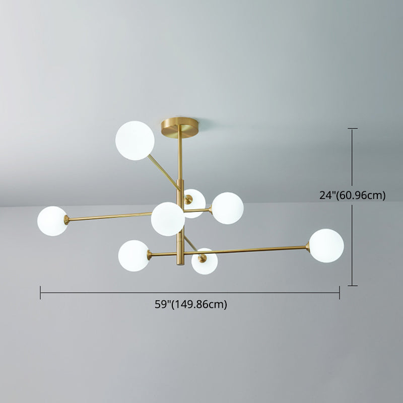 Post-Modern Metal Hanging Chandelier Light Glass Shade in Gold for Living Room - Rebooters