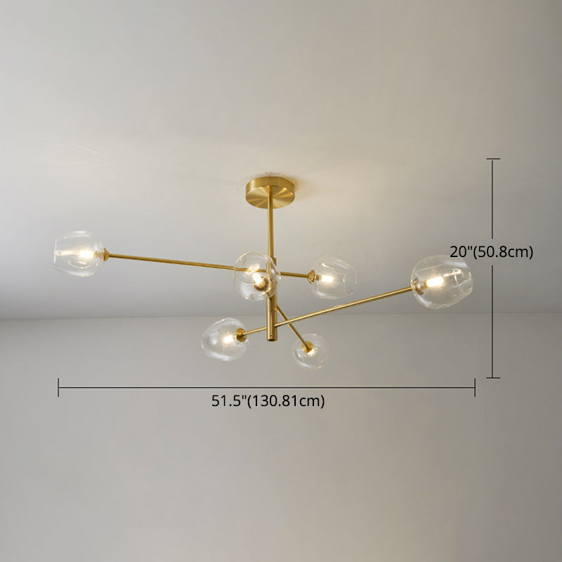 Post-Modern Metal Hanging Chandelier Light Glass Shade in Gold for Living Room - Rebooters