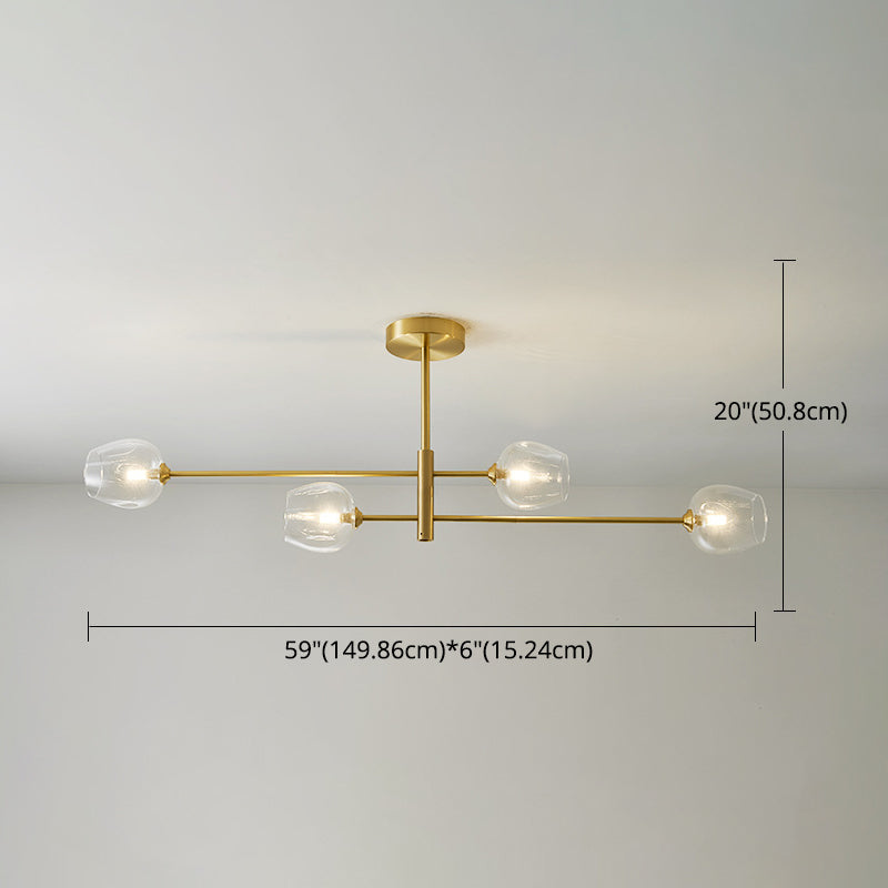 Post-Modern Metal Hanging Chandelier Light Glass Shade in Gold for Living Room - Rebooters