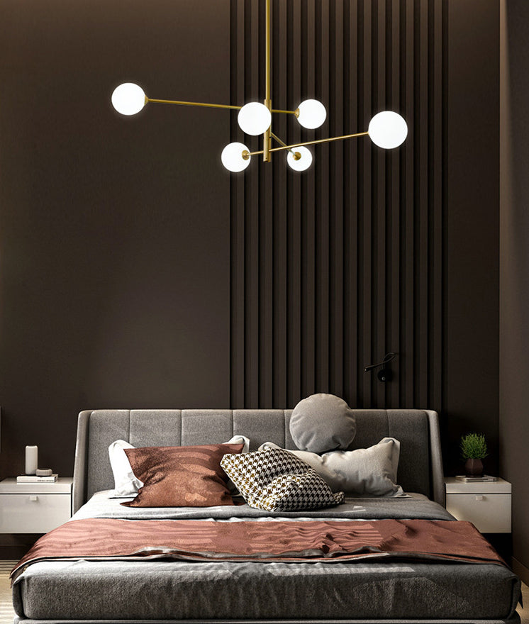 Post-Modern Metal Hanging Chandelier Light Glass Shade in Gold for Living Room - Rebooters