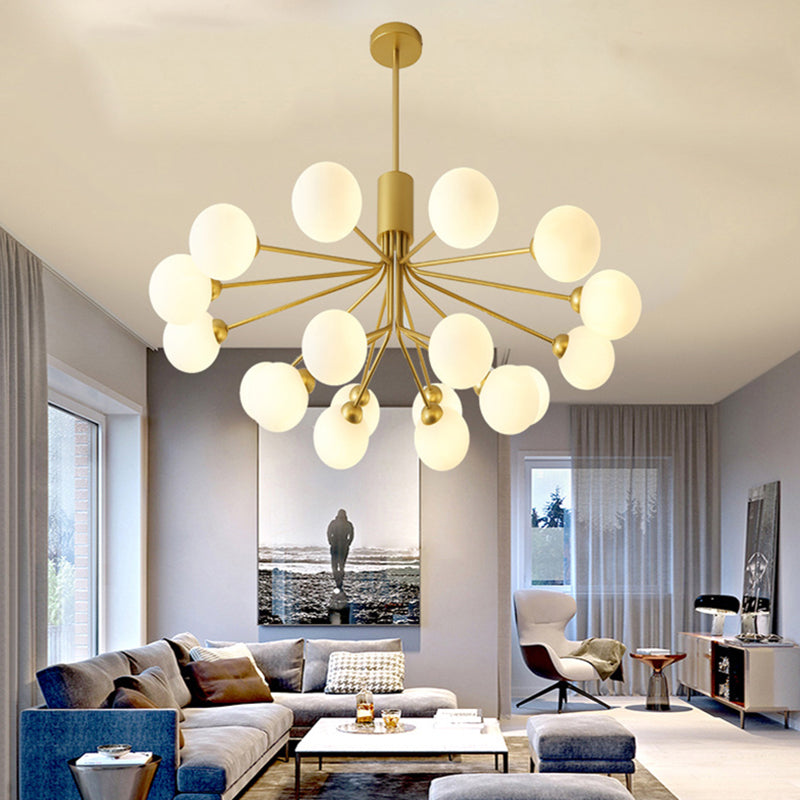 Post-Modern Starburst Hanging Chandelier Light Opal Glass Shade Ceiling Chandelier in Gold - Rebooters