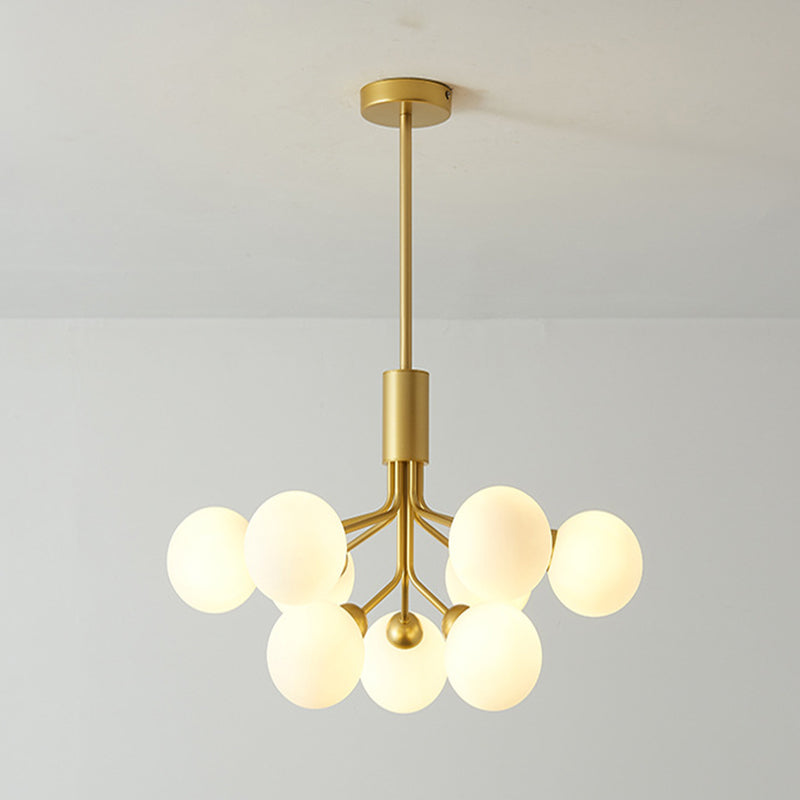 Post-Modern Starburst Hanging Chandelier Light Opal Glass Shade Ceiling Chandelier in Gold - Rebooters
