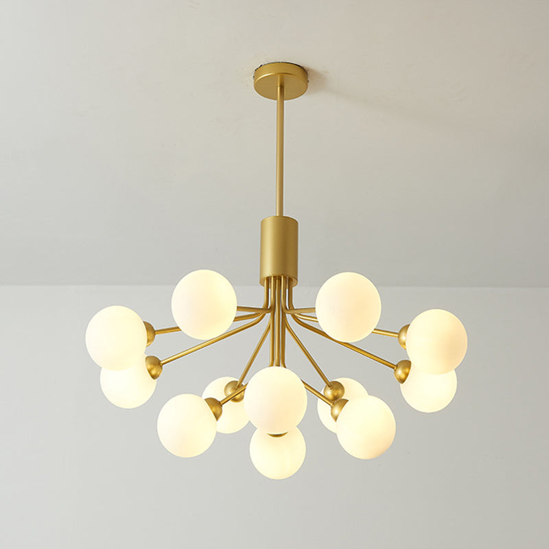 Post-Modern Starburst Hanging Chandelier Light Opal Glass Shade Ceiling Chandelier in Gold - Rebooters