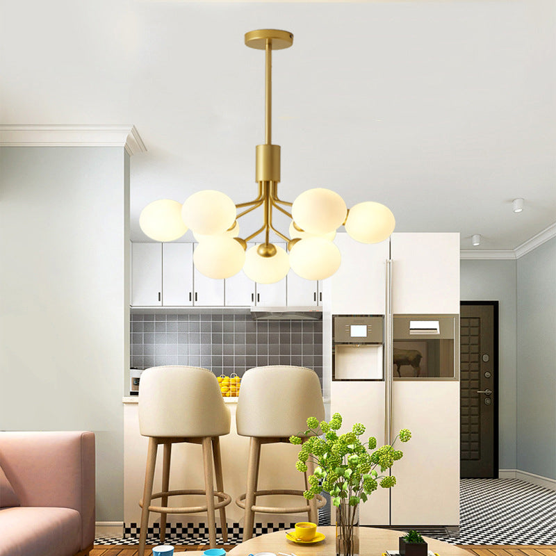 Post-Modern Starburst Hanging Chandelier Light Opal Glass Shade Ceiling Chandelier in Gold - Rebooters